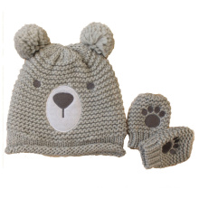 Crianças bebê crianças malha urso impressão bordado luvas luva quente beanie chapéu (hw634s)